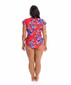 Capriosca Cherry Blossom Frill Sleeve One Piece Swimwear