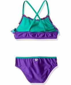 Speedo Girls Jungle Floral Ruffle Purple 2-PC