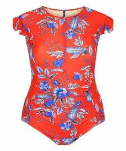 Capriosca Cherry Blossom Frill Sleeve One Piece Swimwear
